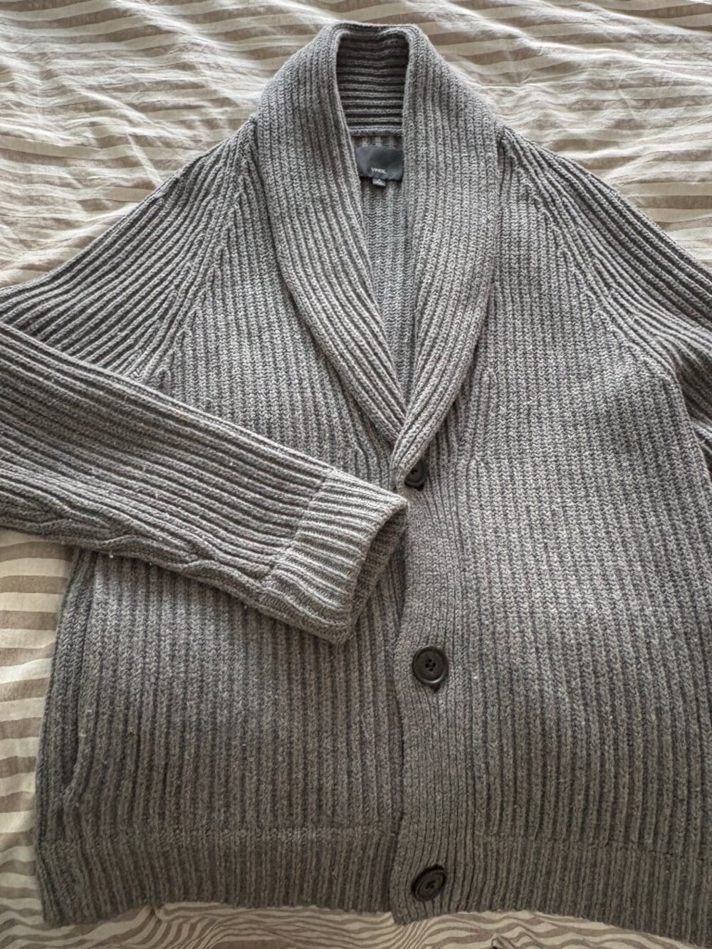 Vince Mens Gray Shawl Collar Cardigan Sweater  - Medium
